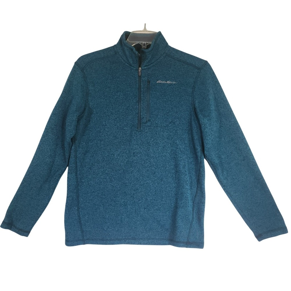 Eddie Bauer Mens Medium 1/4 Zip Fleece Pullover Teal Blue Outdoor Sweater Hiking